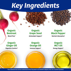 Box-front display communicates organic beetroot extract and clean plant-based ingredients.