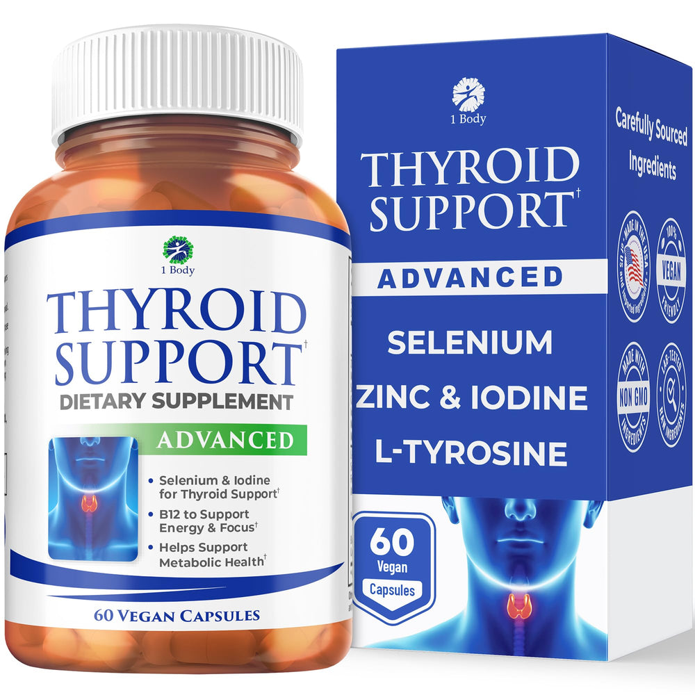 1 Body Thyroid Support bottle front with clear branding for energy use
