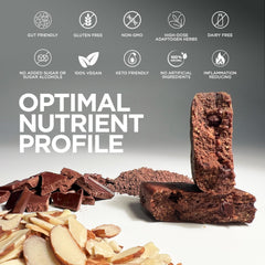 One 100Cal protein bar chocolate brownie on a countertop.