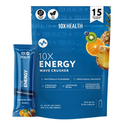 10X Health Energy Wave Crusher tropical punch packet ready to mix for a quick boost.