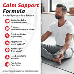 Label detailing L-Theanine and GABA blend for steady mood support.