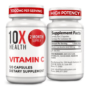 10X Health Vitamin C 1000mg bottle front, signaling daily immune support and vitamin C potency.