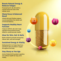 1Body Vitamin B Complex label shows methylated vitamins and 60 tablets.
