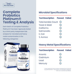 1MD Complete Probiotics Platinum bottle back lists 51B CFUs per capsule
