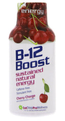 1st Step for Energy B-12 Boost Cherry Charge bottle front, compact energy companion for daily use.