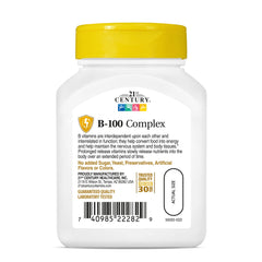 21st Century B-100 complex bottle emphasizes gluten-free formulation and label details