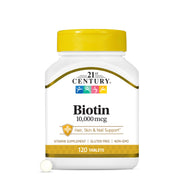 21st Century Biotin tablets bottle front view for daily hair and nail support