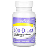 21st Century Calcium 600 Plus D3 minerals bottle front supports bone health.
