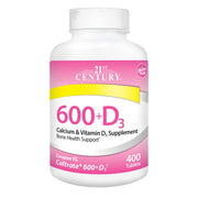 Front view of 21st Century Calcium Plus D bottle for bone health support.