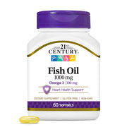 21st Century Fish Oil bottle shows omega-3 softgels for daily heart health support.