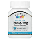 21st Century Iron 27 mg tablets in bottle for daily iron support.