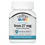 21st Century Iron 27 mg tablets in bottle for daily iron support.