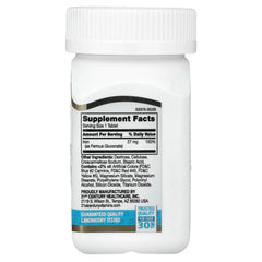Packaging of 110-count bottle highlighting the iron supplement.