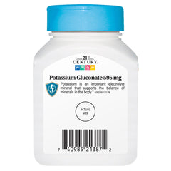 21st Century Potassium Gluconate bottle cap close-up emphasizing vegan formula.