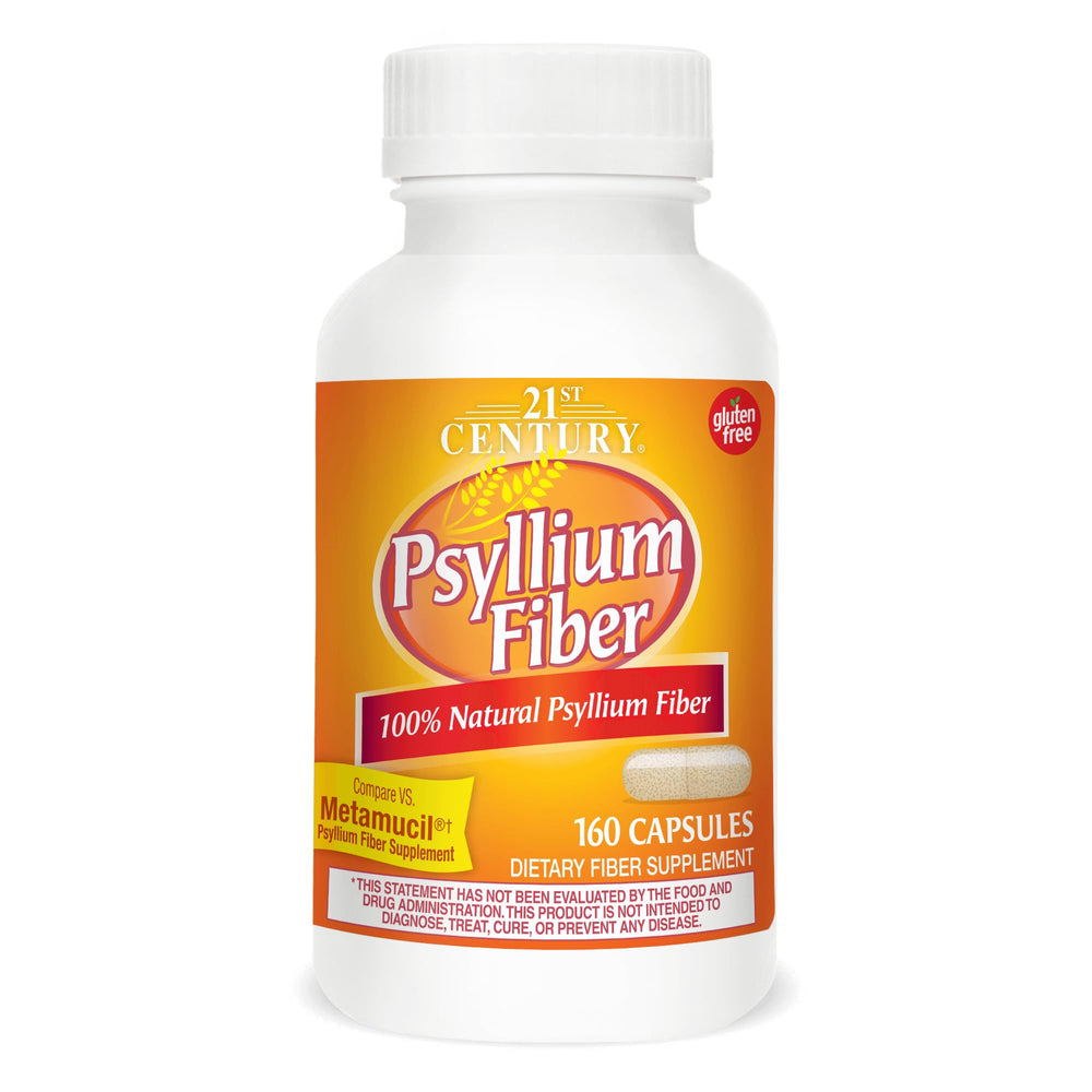 21st Century Psyllium Fiber capsules bottle front view for daily fiber support