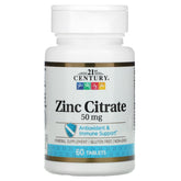 21st Century Zinc Citrate Tablets bottle view, highlighting immune support potential.