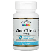 21st Century Zinc Citrate Tablets bottle view, highlighting immune support potential.