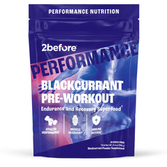 2before Blackcurrant pre-workout pouch front shows vegan energy option