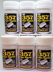 357 Magnum caffeine tablet close-up showing 200 mg per dose for alert focus