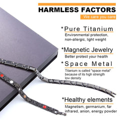 38 Titanium Magnetic Field Cross Necklace side view shows slim profile for comfortable layering.