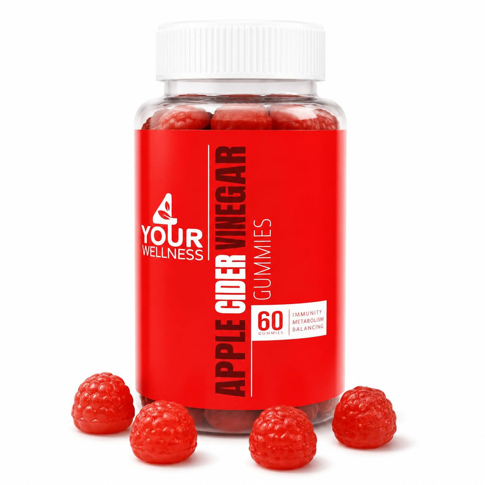 4 Your Wellness Apple Cider Vinegar Gummies bottle front highlighting vegan, gluten-free formula.