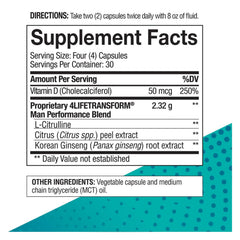 4Life Transform Man capsules pour demonstrates easy daily intake for energy support.