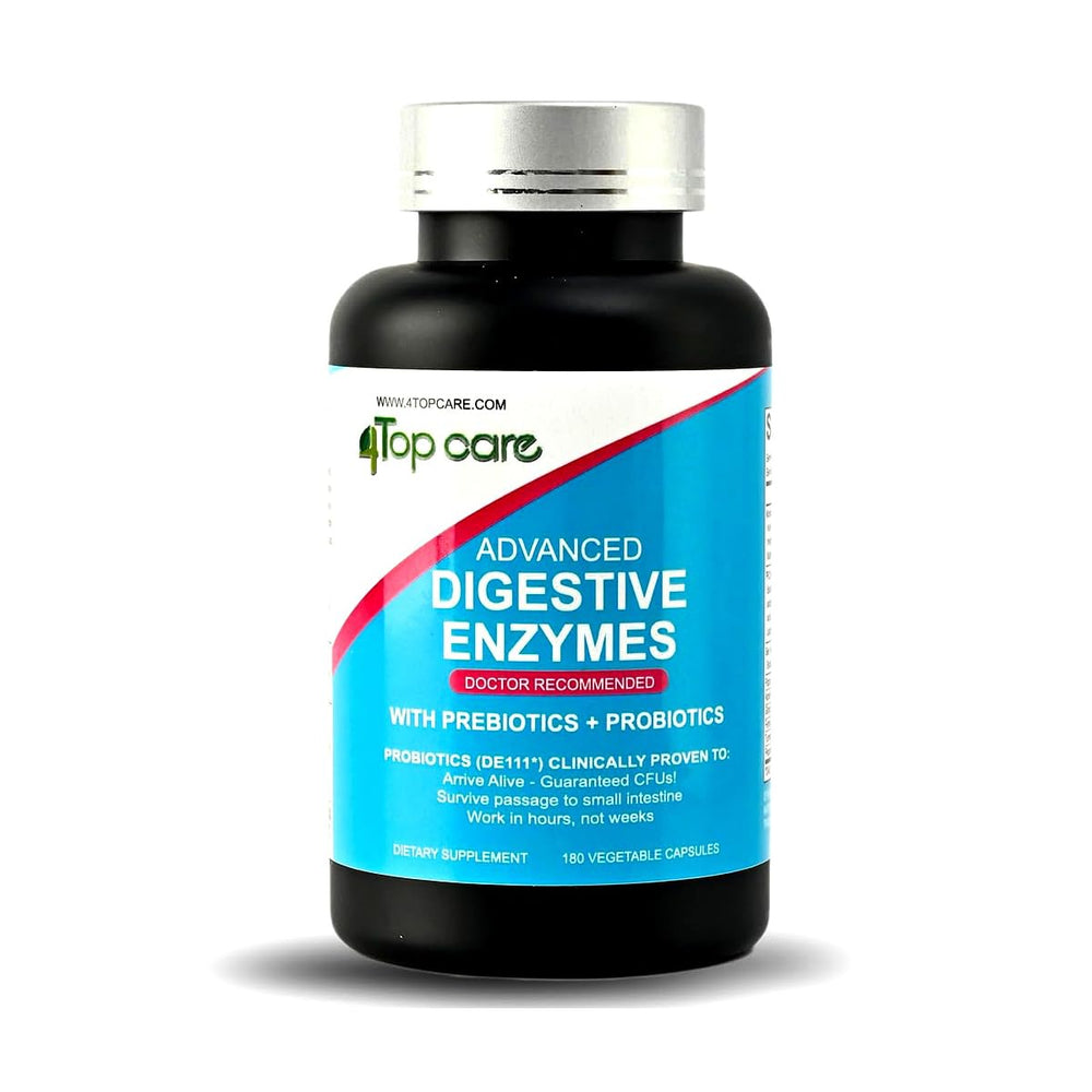 4 TOP CARE H4U bottle and label promote digestive enzyme support for daily comfort