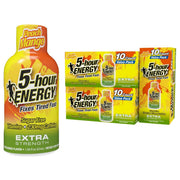 5-hour ENERGY Peach Mango bottle on display highlighting zero sugar and zero calories