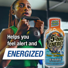 5-hour ENERGY Extra Strength Tidal Twist label closeup highlighting zero sugar