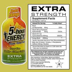 Close-up of 5-hour ENERGY Peach Mango flavor showing smooth taste and no jitters