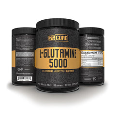 5% Nutrition Core L-Glutamine powder scoop demonstrates easy daily amino acid intake