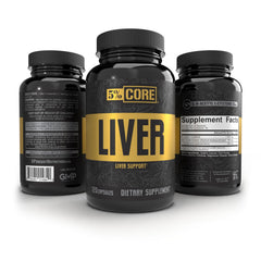 5% Nutrition Core Liver Support capsules front view communicate liver health support during workouts.