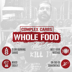 5% Nutrition Rich Carbs ingredients photo highlights potatoes, oats, yams, and blueberry powder
