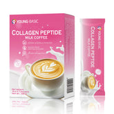 9 YOUNG-BASIC Collagen Peptide Milk Coffee packaging highlights premium wellness blend