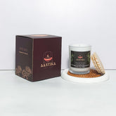 Aastika French Vanilla candle jar label signals premium, eco-friendly craft for gifting or home ambiance.