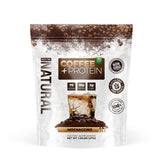 About Time Coffee + Whey Protein label highlighting non-GMO formula and 16 g protein per serving