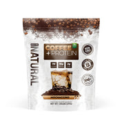 About Time Coffee + Whey Protein label highlighting non-GMO formula and 16 g protein per serving