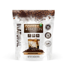 About Time Coffee + Whey Protein label highlighting non-GMO formula and 16 g protein per serving