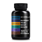 ACAPPELLA nattokinase-bromelain bottle highlighting potent enzyme blend for digestion support.