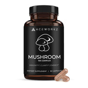 ACEWORKZ Mushroom Complex bottle with 60 capsules for daily brain support and energy.