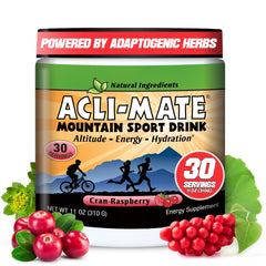 Acli-Mate Mountain Sport Drink Mix tub front view for hydration and altitude support.