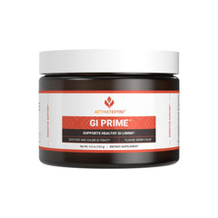 ACTIVATEDYOU GI Prime bottle beside a glass of Berry Calm for digestive comfort.