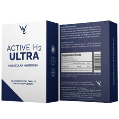 Active H2 Ultra glass of water with tablet mid-dissolution.