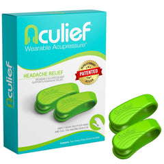 Aculief acupressure bracelet worn on the wrist for on-the-go tension support.