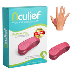 Aculief acupressure tension clip shown as a discreet wearable for daily stress relief