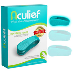 Aculief hand clip in teal worn discreetly for on-the-go stress support
