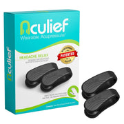 Aculief wearable acupressure clip black pair offering convenient stress relief on the go.