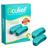 Aculief teal wearable acupressure hand clip, front view, discreet stress relief at work
