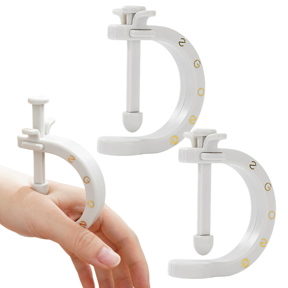 Acupuncture clip tool hand press close-up for targeted massage and migraine relief.