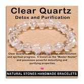 AD Beads Clear Quartz Bracelet 10mm closeup highlighting detox and purification potential with a chic look.
